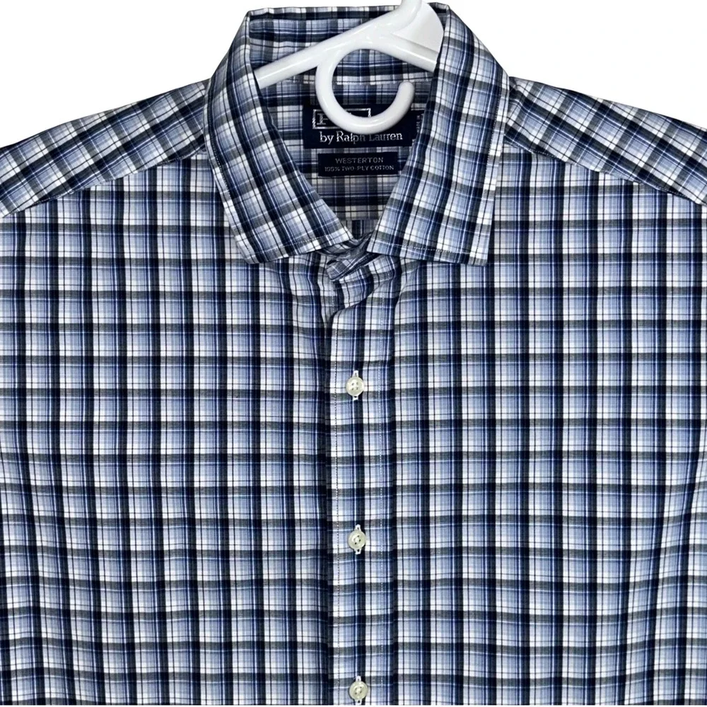 Polo Ralph Lauren Westerton Shirt Mens Large Blue White‎ Plaid 100% Cotton